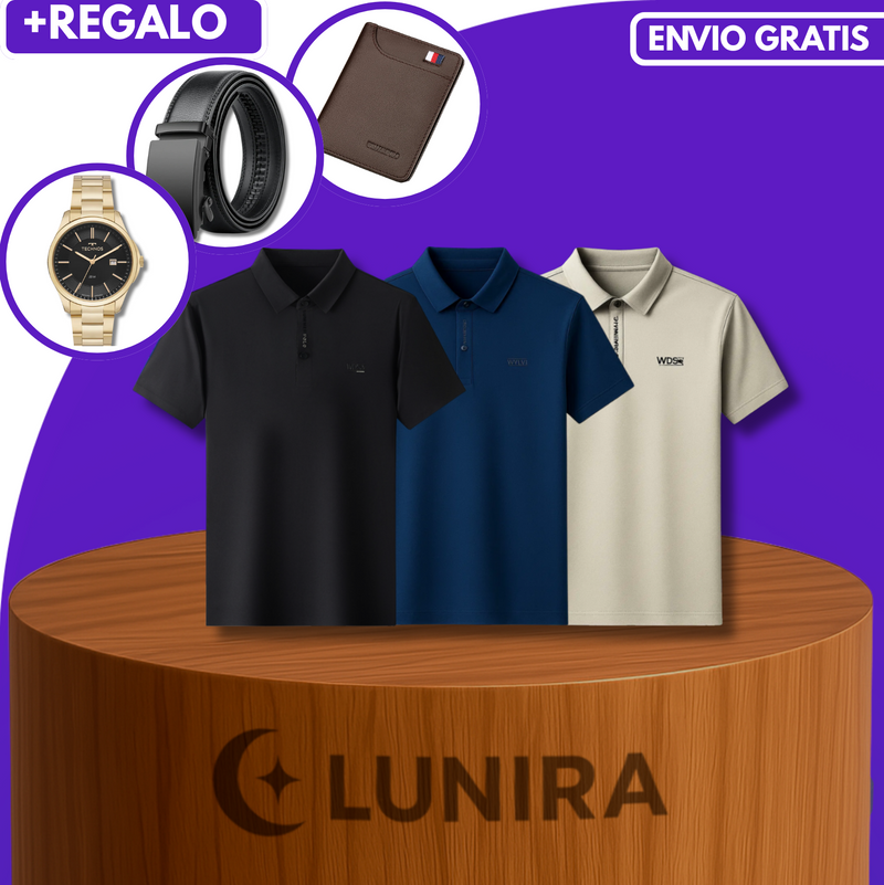 [Llevá 3, Pagá 2] Camisa Polo de Hombre Lanux en Algodón y Poliéster +REGALOS: Reloj, Cinturón y Billetera